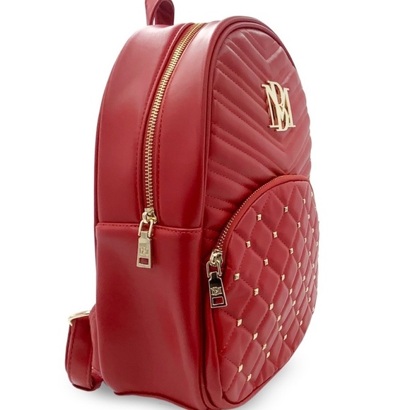BADGLEY MISCHKA Red Studded Vegan Leather Backpack, Quilted, Gold Details OS NWT main image 4